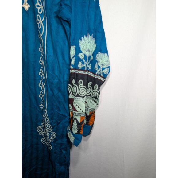 Middle Eastern Womens Patiyala Kaftan Dress Sz M Turquoise Embroidered Indian - Picture 4 of 7